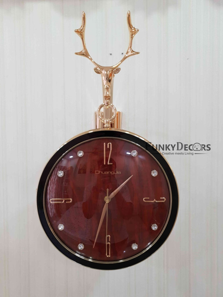 FunkyDecors Reindeer Designer Antique-Look Golden Brown Round Wall Hanging Double Sided 2 Faces