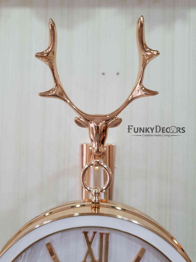 FunkyDecors Reindeer Designer Antique-Look Golden White Round Wall Hanging Double Sided 2 Faces