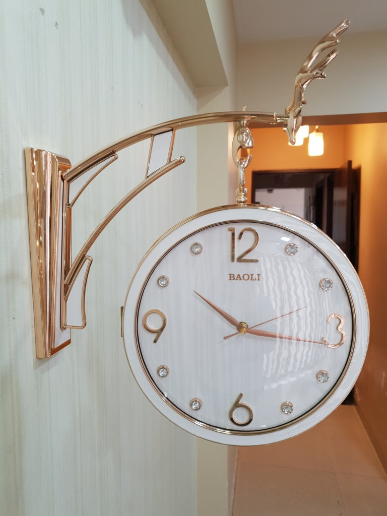 FunkyDecors Reindeer Designer Antique-Look Golden White Round Wall Hanging Double Sided 2 Faces
