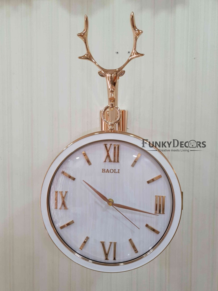 Funkytradition Reindeer Designer Antique-Look Golden White Round Wall Hanging Double Sided 2 Faces