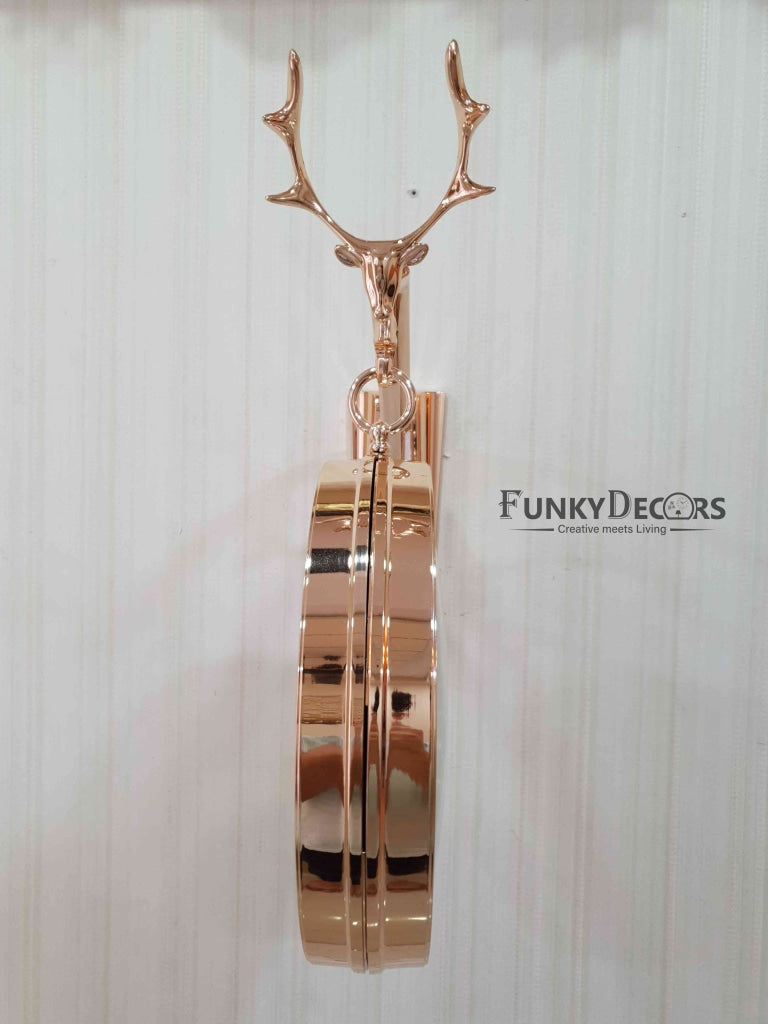 FunkyDecors Reindeer Designer Antique-Look Golden White Round Wall Hanging Double Sided 2 Faces
