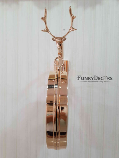 Funkytradition Reindeer Designer Antique-Look Golden White Round Wall Hanging Double Sided 2 Faces