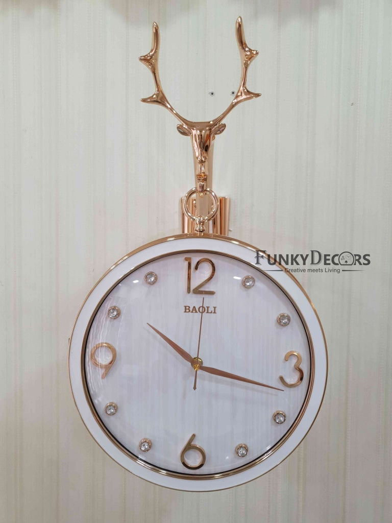 FunkyDecors Reindeer Designer Antique-Look Golden White Round Wall Hanging Double Sided 2 Faces