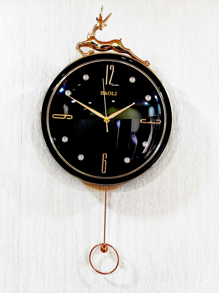 Funkytradition Rose Gold Multicolor Reindeer Pendulum Wall Clock Decor For Home Office And Gifts 60