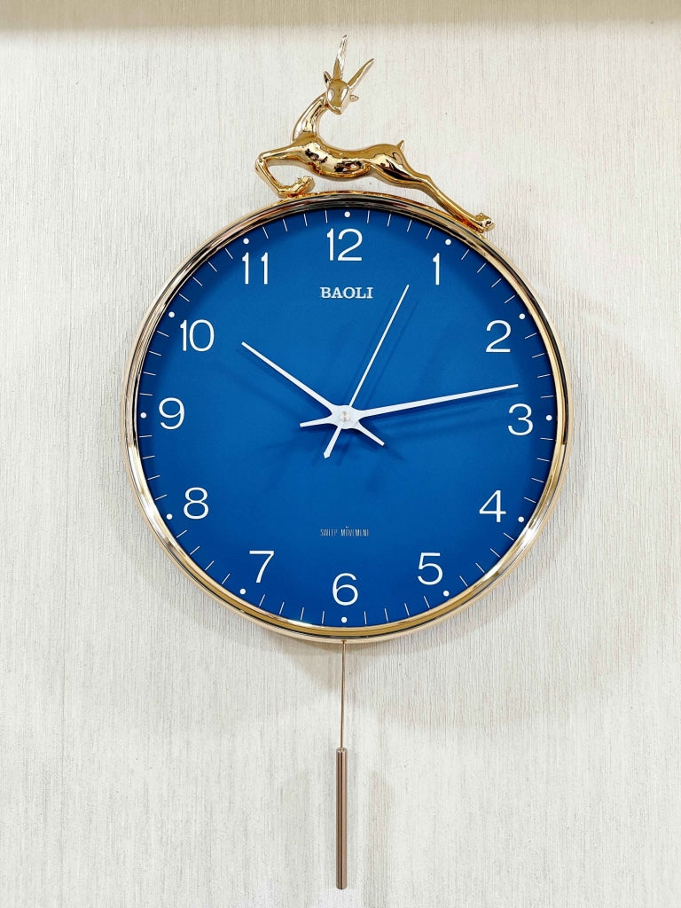 FunkyDecors Rose Gold Multicolor Reindeer Pendulum Wall Clock Decor For Home Office And Gifts 60