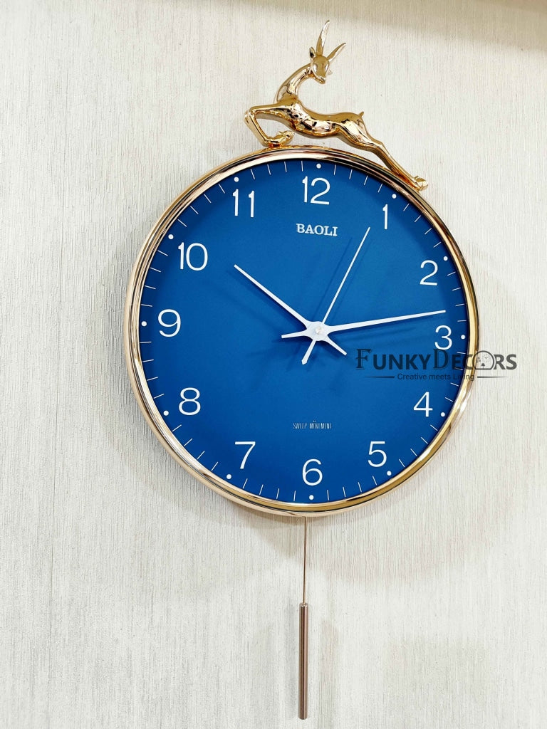 FunkyDecors Rose Gold Multicolor Reindeer Pendulum Wall Clock Decor For Home Office And Gifts 60