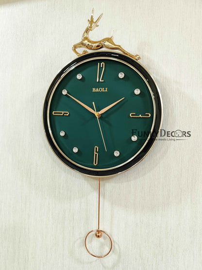 Funkytradition Rose Gold Multicolor Reindeer Pendulum Wall Clock Decor For Home Office And Gifts 60