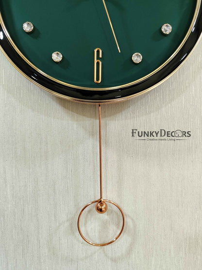 Funkytradition Rose Gold Multicolor Reindeer Pendulum Wall Clock Decor For Home Office And Gifts 60
