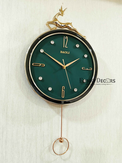Funkytradition Rose Gold Multicolor Reindeer Pendulum Wall Clock Decor For Home Office And Gifts 60