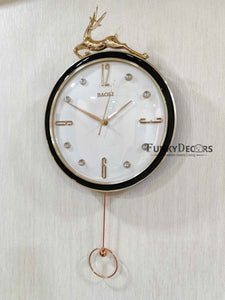 Funkytradition Rose Gold Multicolor Reindeer Pendulum Wall Clock Decor For Home Office And Gifts 60