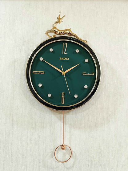 Funkytradition Rose Gold Multicolor Reindeer Pendulum Wall Clock Decor For Home Office And Gifts 60