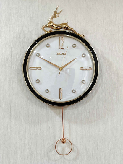 Funkytradition Rose Gold Multicolor Reindeer Pendulum Wall Clock Decor For Home Office And Gifts 60