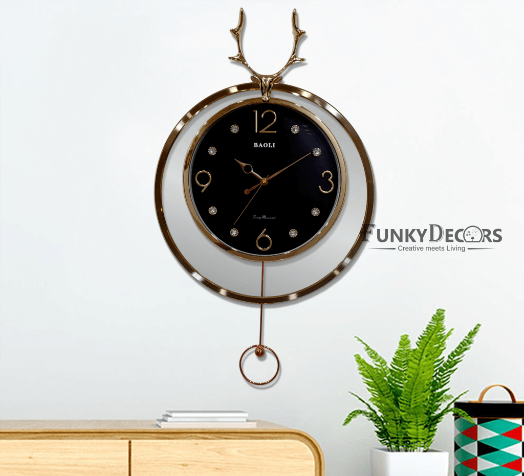 Funkytradition Rose Gold Multicolor Reindeer Pendulum Wall Clock Decor For Home Office And Gifts 65