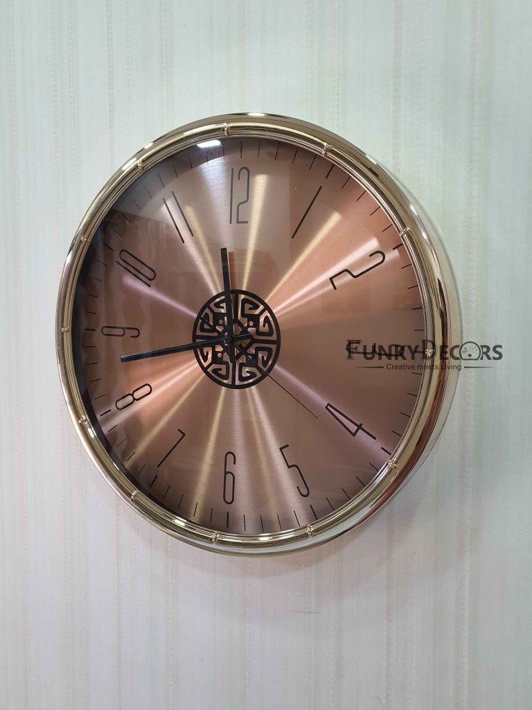 Funkytradition Rose Golden Minimal Wall Clock Watch Decor For Home Office And Gifts 35 Cm Tall