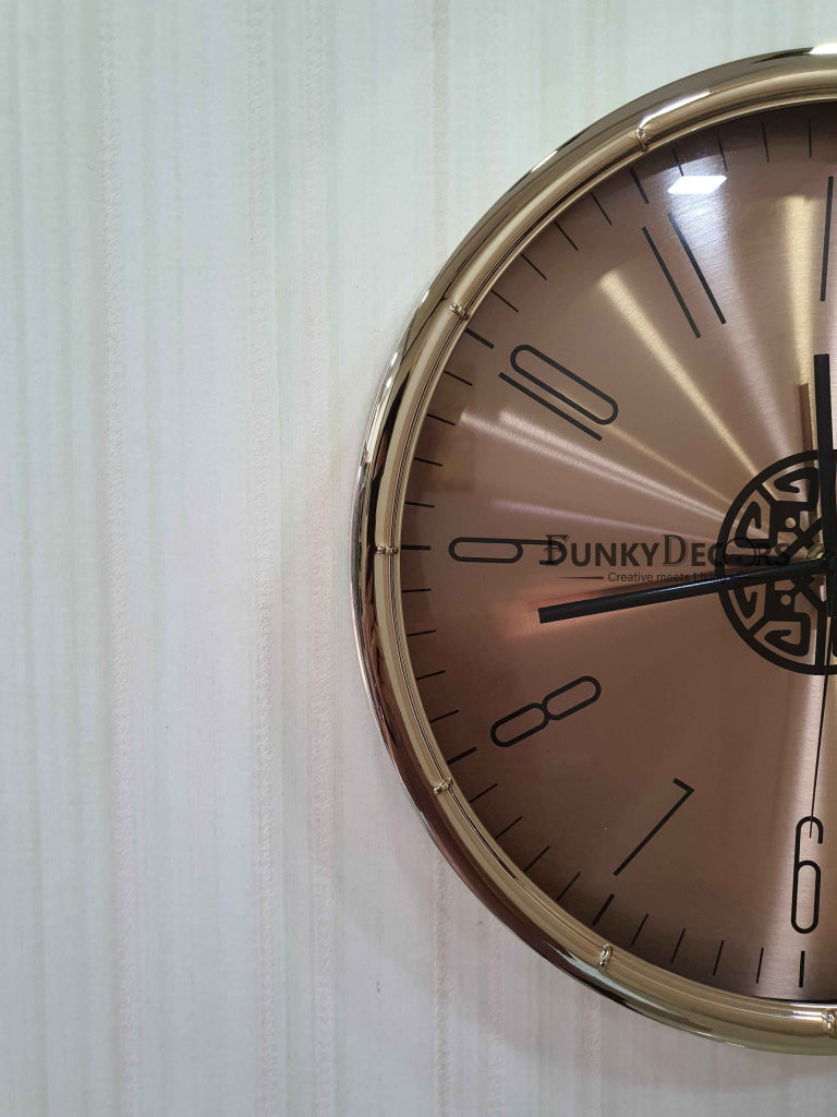 Funkytradition Rose Golden Minimal Wall Clock Watch Decor For Home Office And Gifts 35 Cm Tall