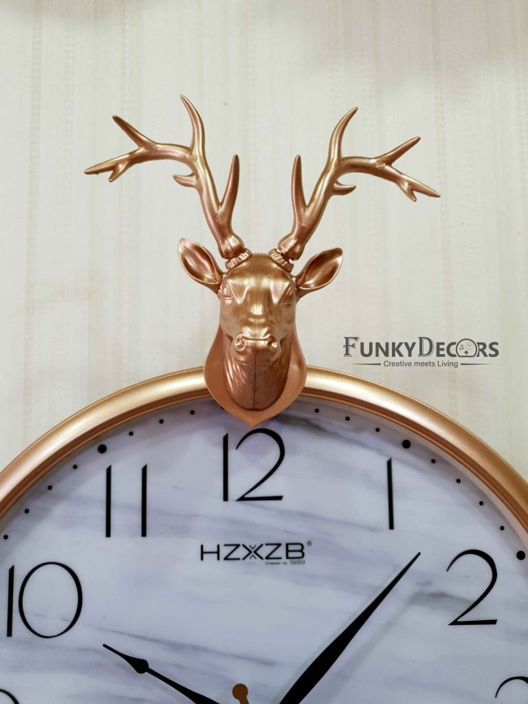 FunkyDecors Rose Golden Reindeer Pendulum Wall Clock For Home Office Decor And Gifts 68 Cm Tall