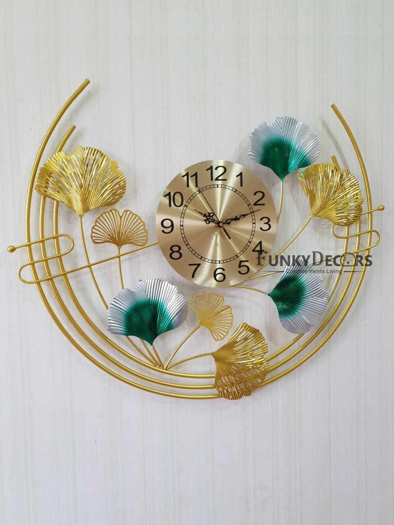 FunkyDecors Royal 3D Ginko Flower Leaf Design Wall Clock For Home Office Decor And Gifts 65 Cm