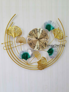 Funkytradition Royal 3D Ginko Flower Leaf Design Wall Clock For Home Office Decor And Gifts 65 Cm