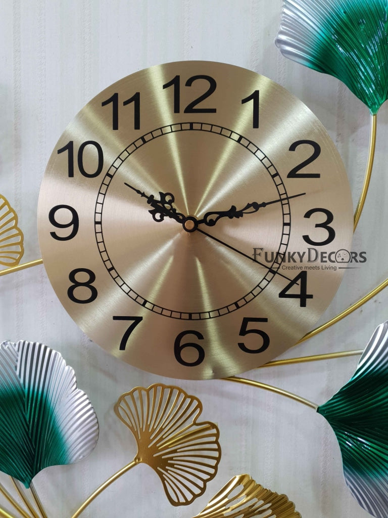 FunkyDecors Royal 3D Ginko Flower Leaf Design Wall Clock For Home Office Decor And Gifts 65 Cm