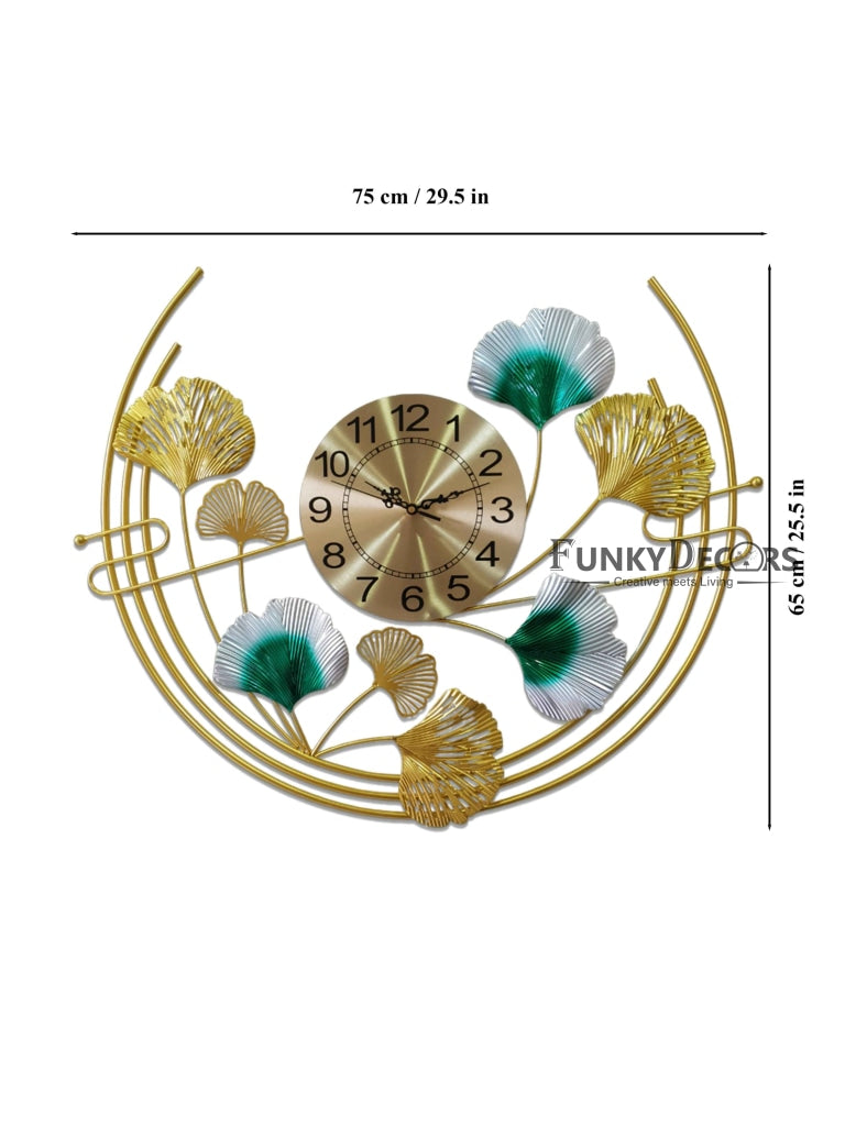 Funkytradition Royal 3D Ginko Flower Leaf Design Wall Clock For Home Office Decor And Gifts 65 Cm