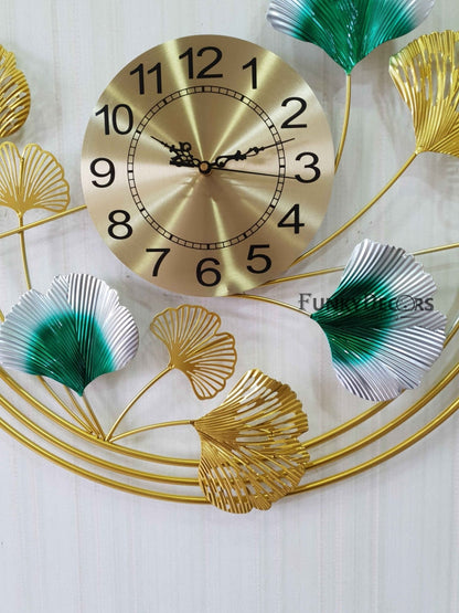 Funkytradition Royal 3D Ginko Flower Leaf Design Wall Clock For Home Office Decor And Gifts 65 Cm