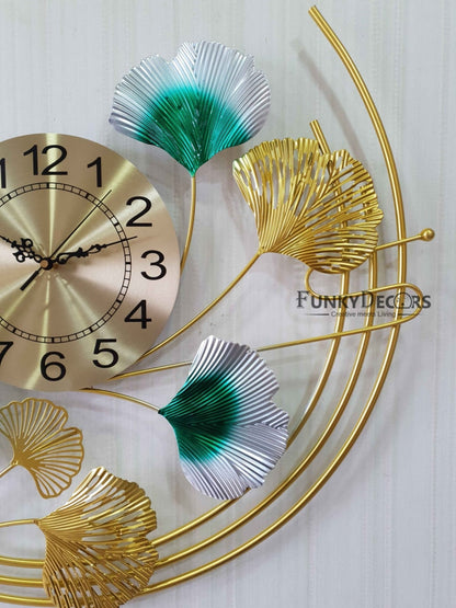 Funkytradition Royal 3D Ginko Flower Leaf Design Wall Clock For Home Office Decor And Gifts 65 Cm