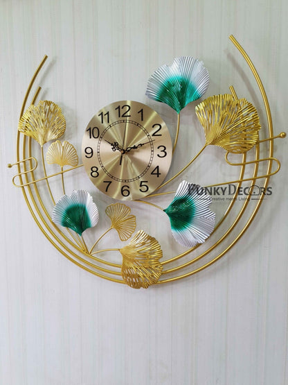 Funkytradition Royal 3D Ginko Flower Leaf Design Wall Clock For Home Office Decor And Gifts 65 Cm