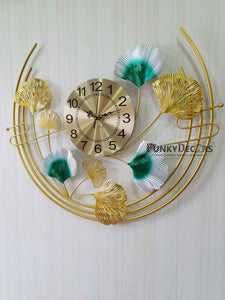 Funkytradition Royal 3D Ginko Flower Leaf Design Wall Clock For Home Office Decor And Gifts 65 Cm
