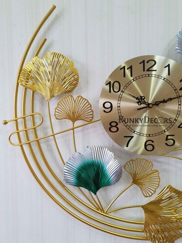 Funkytradition Royal 3D Ginko Flower Leaf Design Wall Clock For Home Office Decor And Gifts 65 Cm