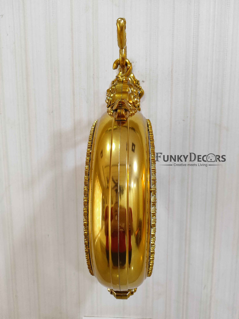 FunkyDecors Royal Antique-Look Golden Round Wall Hanging Double Sided Two Faces Retro Station