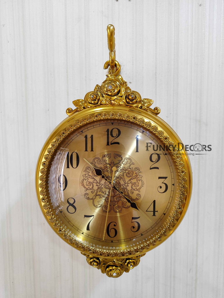 FunkyDecors Royal Antique-Look Golden Round Wall Hanging Double Sided Two Faces Retro Station