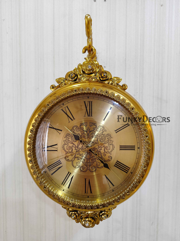 FunkyDecors Royal Antique-Look Golden Round Wall Hanging Double Sided Two Faces Retro Station