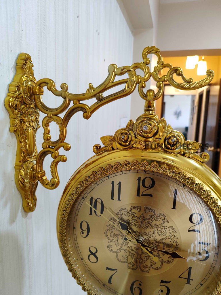 FunkyDecors Royal Antique-Look Golden Round Wall Hanging Double Sided Two Faces Retro Station