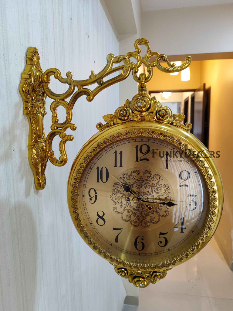 FunkyDecors Royal Antique-Look Golden Round Wall Hanging Double Sided Two Faces Retro Station