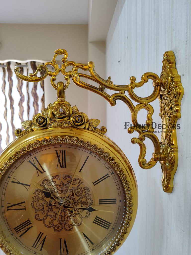 FunkyDecors Royal Antique-Look Golden Round Wall Hanging Double Sided Two Faces Retro Station