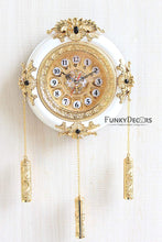 Load image into Gallery viewer, Funkytradition Royal Designer Gold Plated White Premium String Hanging Wall Clock For Home Office
