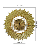 Load image into Gallery viewer, Funkytradition Royal Golden 3D Flower Leaf Diamond Studded Wall Clock For Home Office Decor And
