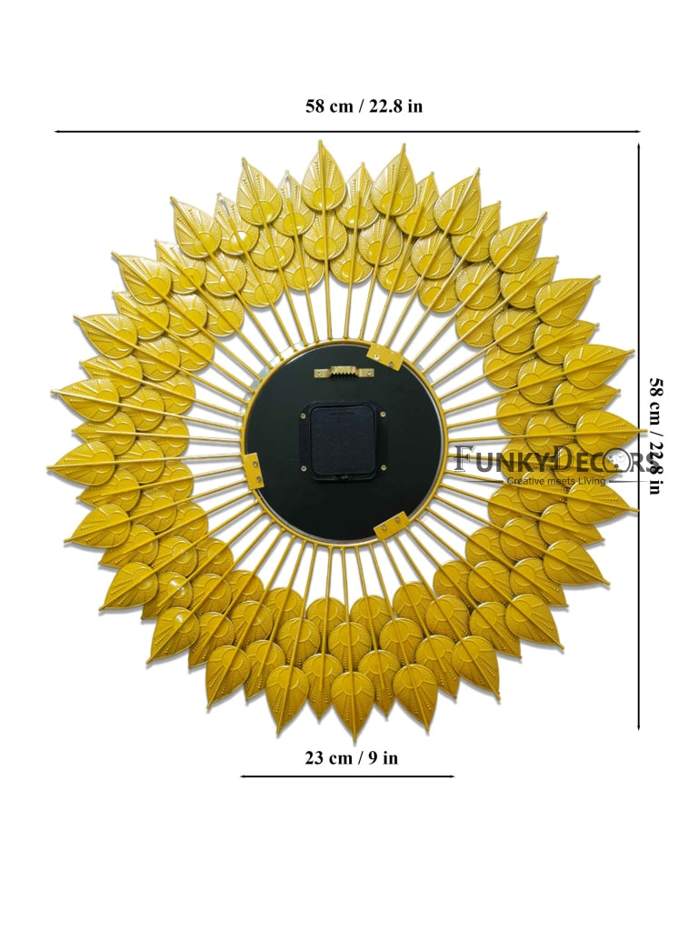 Funkytradition Royal Golden 3D Flower Leaf Diamond Studded Wall Clock For Home Office Decor And
