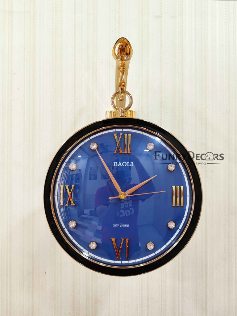 FunkyDecors Sparrow Designer Antique-Look Golden Blue-Black-White Round Wall Hanging Double Sided