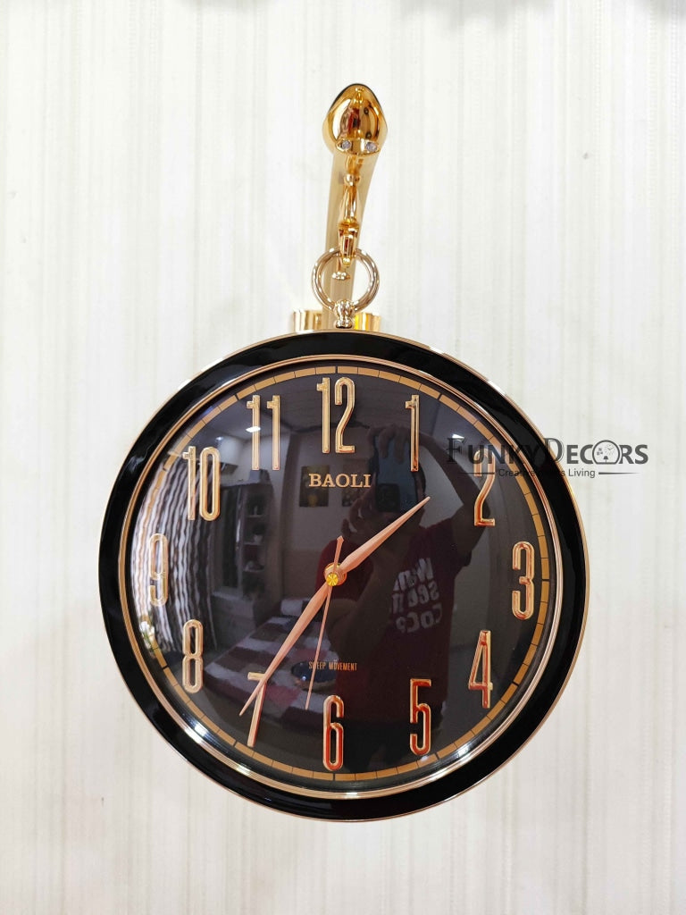 FunkyDecors Sparrow Designer Antique-Look Golden Blue-Black-White Round Wall Hanging Double Sided