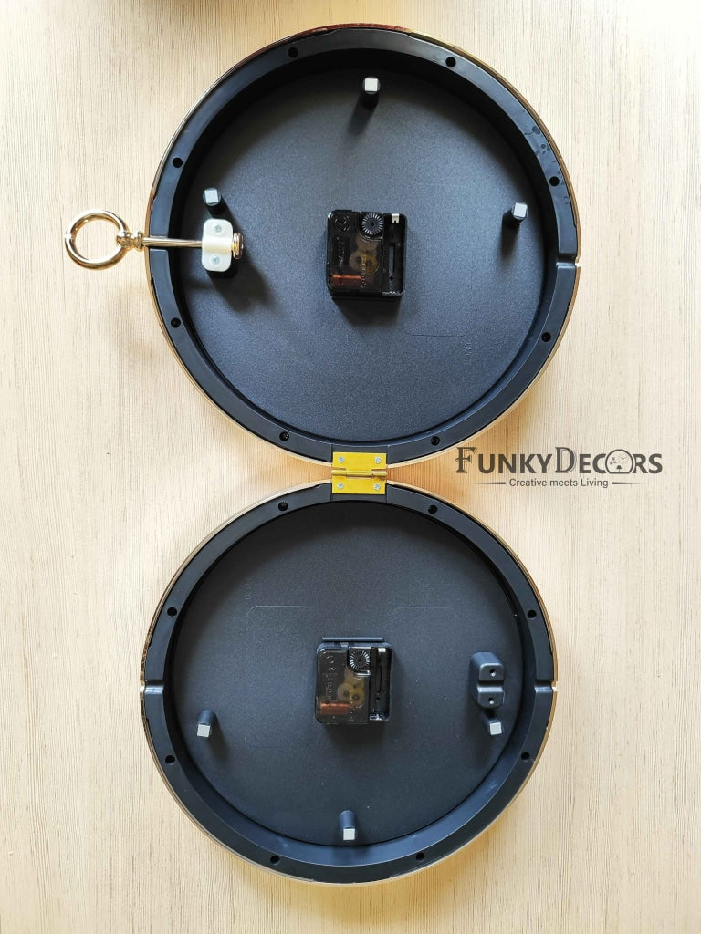 FunkyDecors Sparrow Designer Antique-Look Golden Blue-Black-White Round Wall Hanging Double Sided