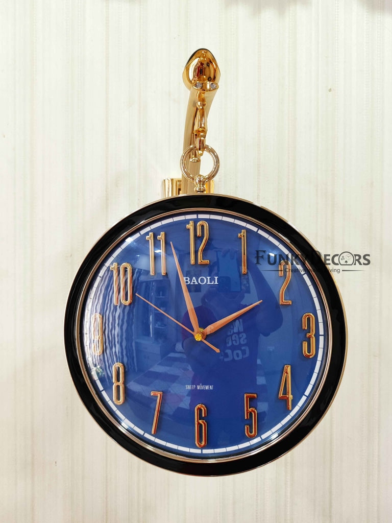 FunkyDecors Sparrow Designer Antique-Look Golden Blue-Black-White Round Wall Hanging Double Sided