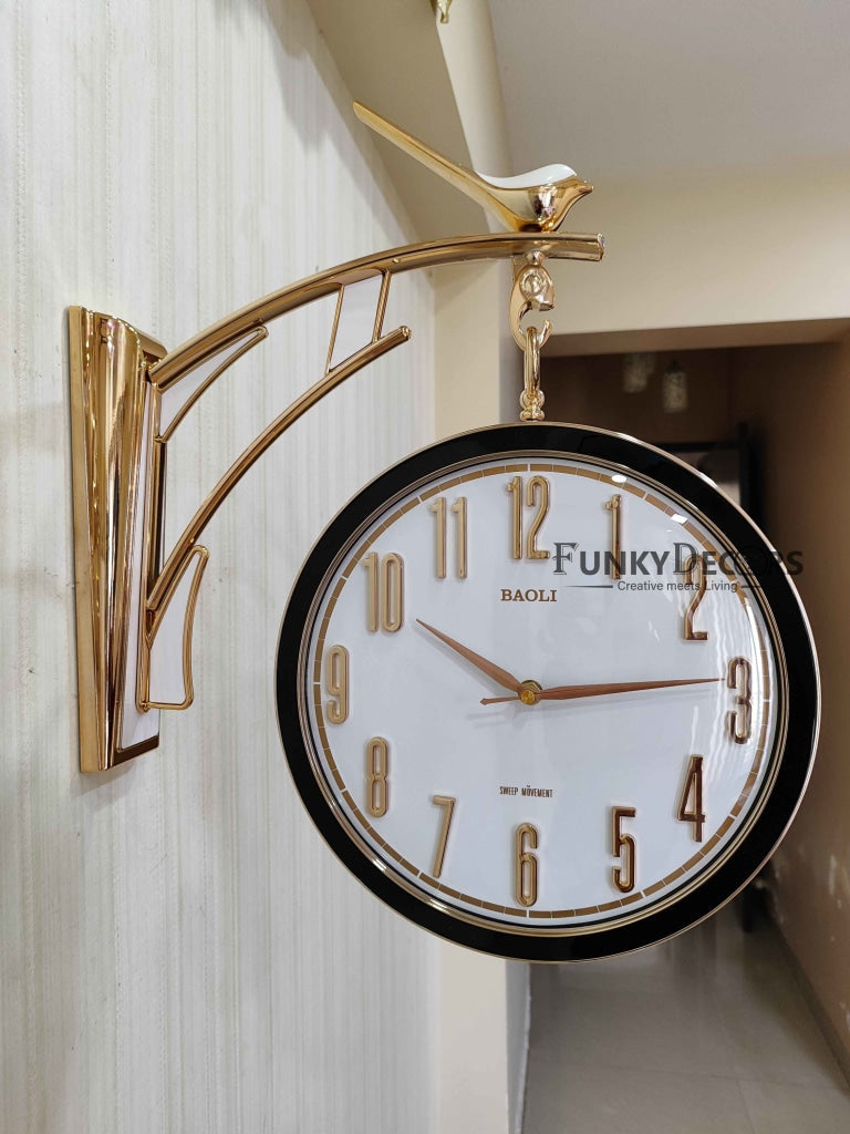 FunkyDecors Sparrow Designer Antique-Look Golden Blue-Black-White Round Wall Hanging Double Sided