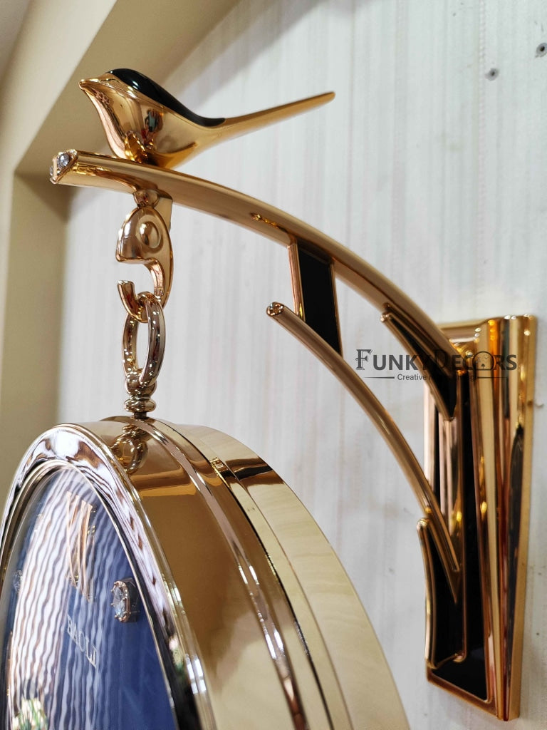 FunkyDecors Sparrow Designer Antique-Look Golden Blue-Black-White Round Wall Hanging Double Sided