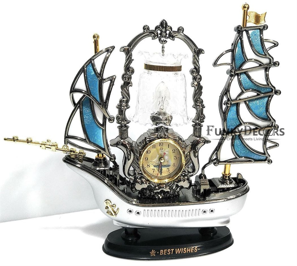 FunkyTradition Vintage Pirates Ship Table Lamp with Alarm Clock for Christmas, Anniversary, Birthday Gift, Home and Office Decor