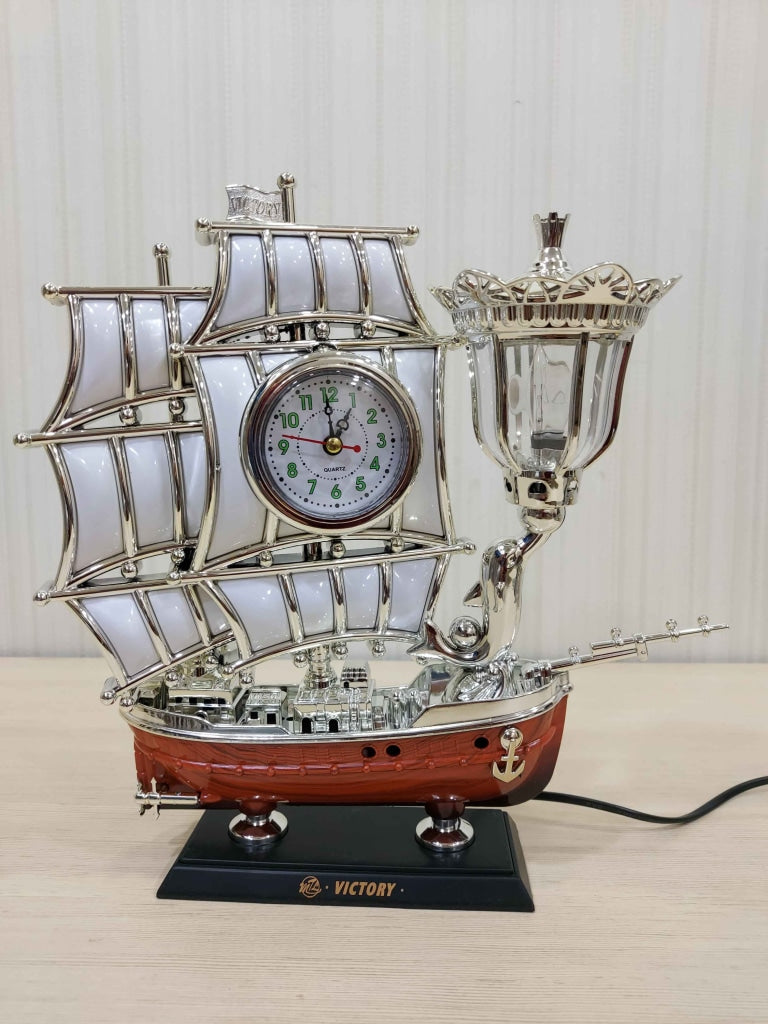 FunkyDecors Vintage Pirates Ship Table Lamp With Alarm Clock For Christmas Anniversary Birthday