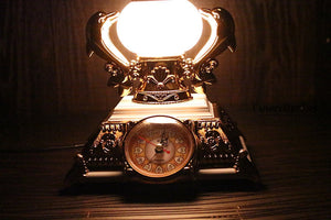 FunkyTradition Vintage Style Telephone Table Lamp with Alarm Clock for Christmas, Anniversary, Birthday Gift, Home and Office Decor