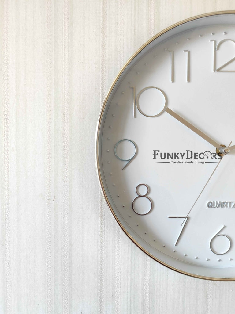 FunkyDecors White Golden Minimal Wall Clock Watch Decor For Home Office And Gifts 30 Cm Tall