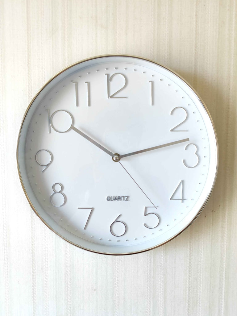 FunkyDecors White Golden Minimal Wall Clock Watch Decor For Home Office And Gifts 30 Cm Tall