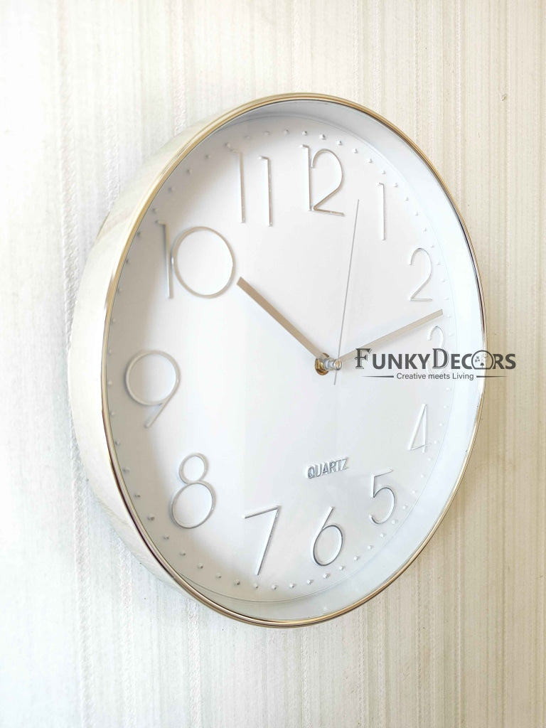 FunkyDecors White Golden Minimal Wall Clock Watch Decor For Home Office And Gifts 30 Cm Tall